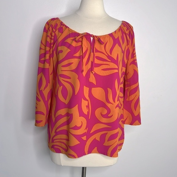 Hilo Hattie The Hawaiian Original Top Orange & pink tropical floral print medium - Picture 1 of 8